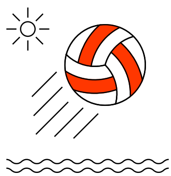 Icon of beach volleyball ball with sun on the left corner