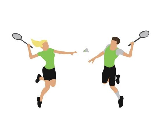 An icon of a woman and a man playing badminton