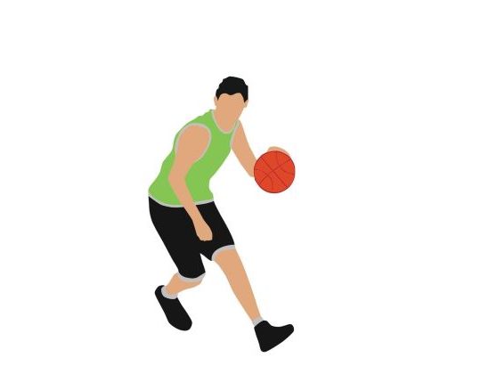 An icon of a basketball player dribbling a ball