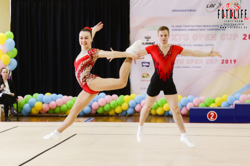 Two KTU Aerobic gymnastics team members dancing 