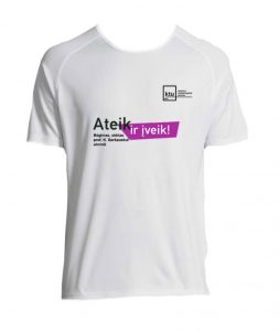 White T-shirt with "Ateik ir įveik" logo on a chest
